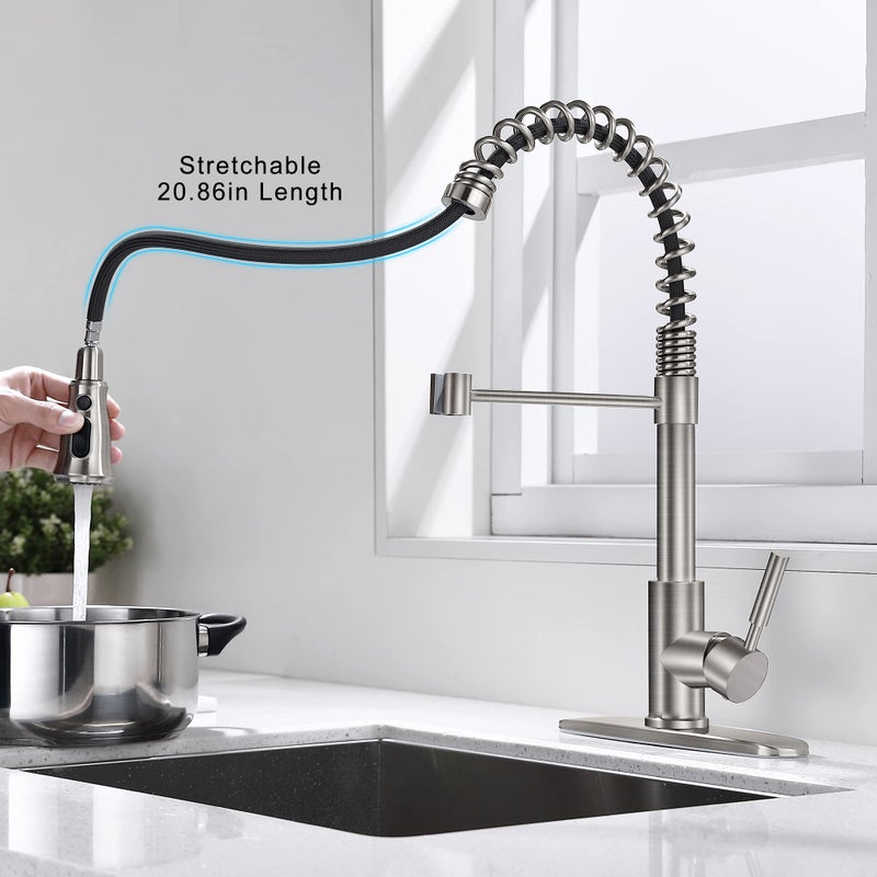 SOKA Single Handle Kitchen Pull Down Faucet with Sparyer Fit for 1 & 3 Hole with Three Working Modes Stream, Spray & Pause Brushed Nickel (SK5001NY) - Image 2